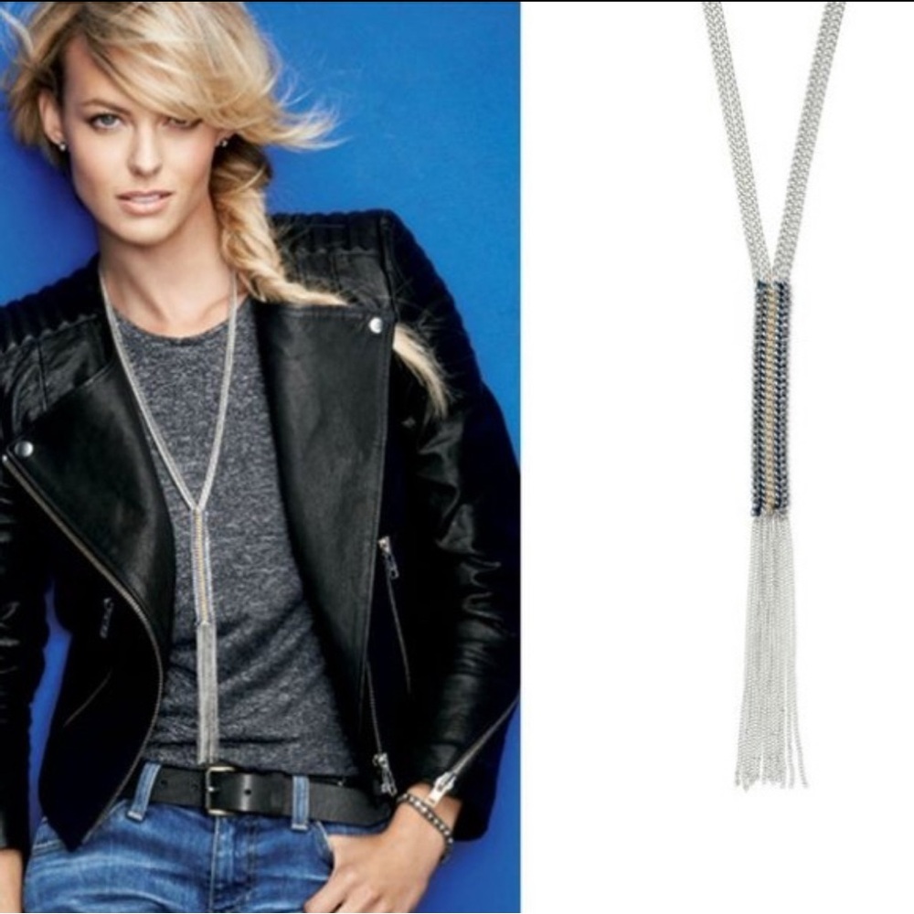 Stella & Dot Tessa Silver & Blue Tassel Necklace